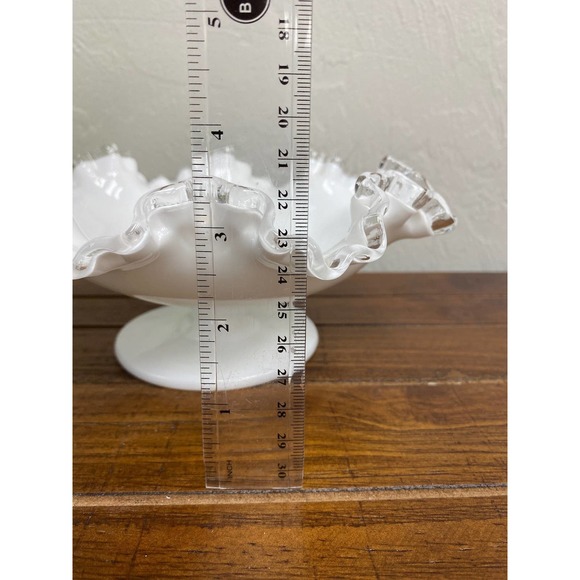 Fenton Silver Crest Milk Glass Compote Dish, Footed Bowl with Ruffled Edge - Picture 5 of 5